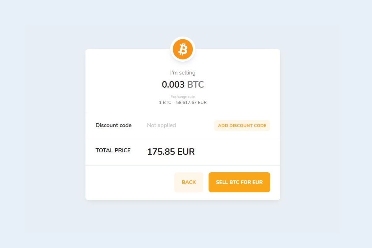 Confirmation of sale of cryptocurrencies via Bitcoin Store Wallet.