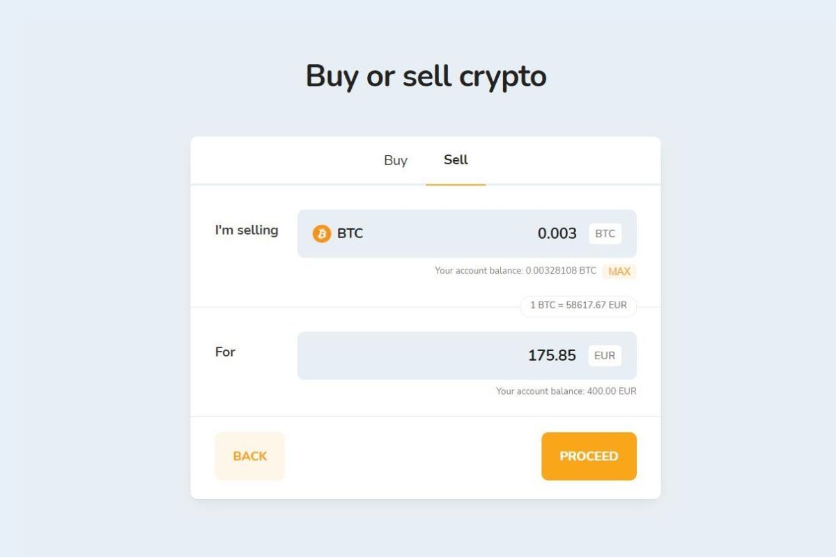 Selling cryptocurrencies for an amount in Euros (EUR).