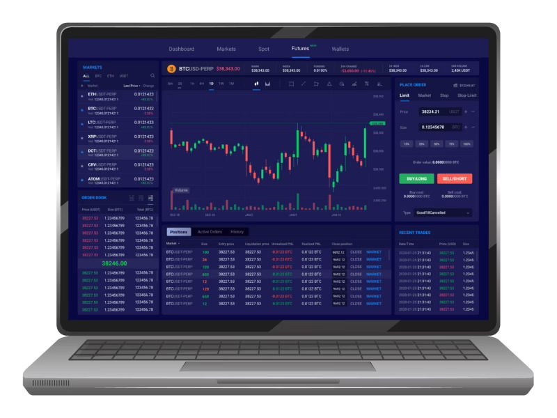 An example of the user interface of the exchange for buying and selling cryptocurrencies.