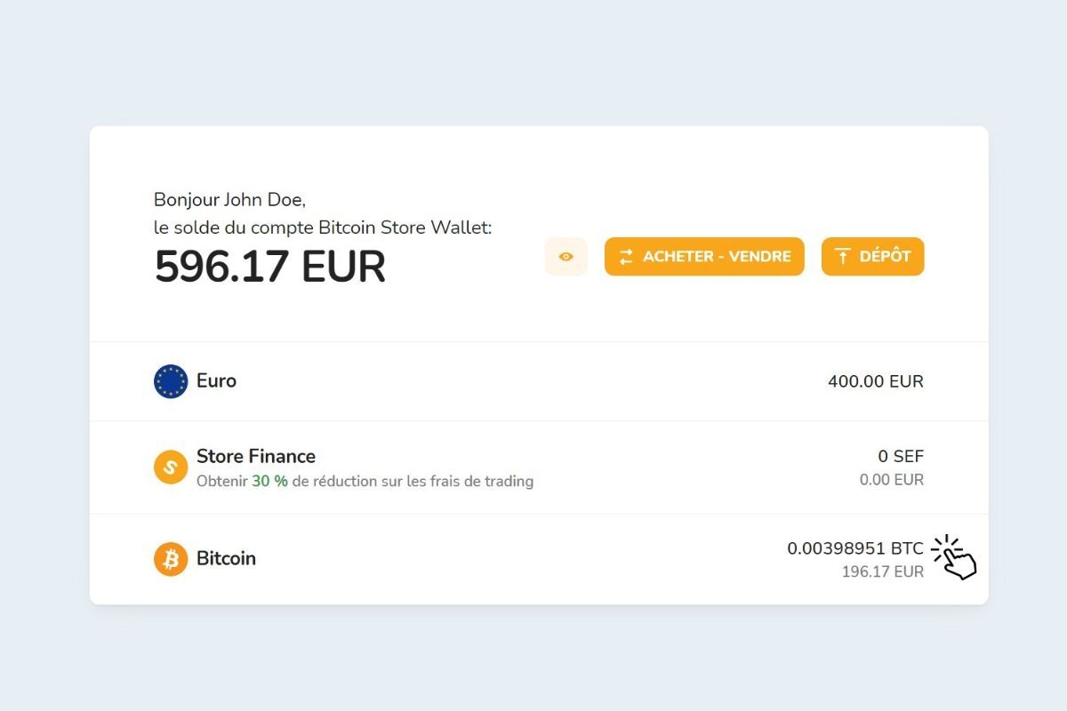 Portefeuille de cryptomonnaies dans le portefeuille numérique Bitcoin Store Wallet.