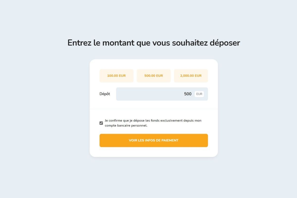 Paiement d'un montant en EUR vers Bitcoin Store Wallet via virement bancaire.