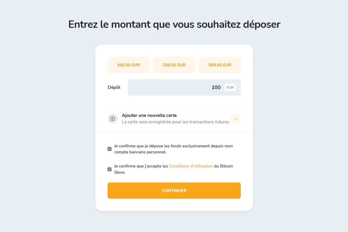 Saisie du montant en euros pour le paiement sur votre propre compte Bitcoin Store