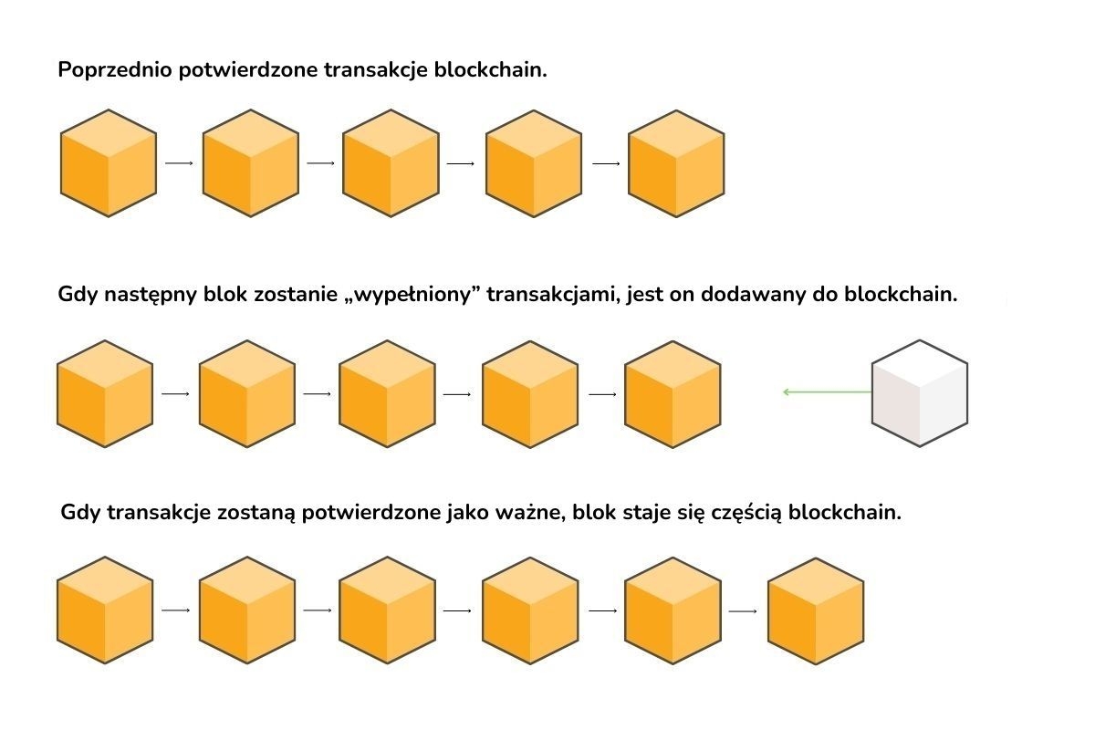 Ilustracja przedstawia sposób przechowywania transakcji w nowym bloku