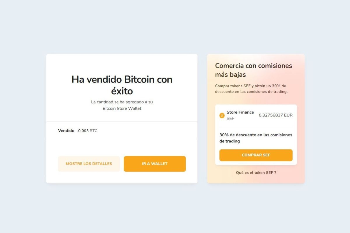 Confirmación de la venta de Bitcoins a través de Bitcoin Store Wallet.