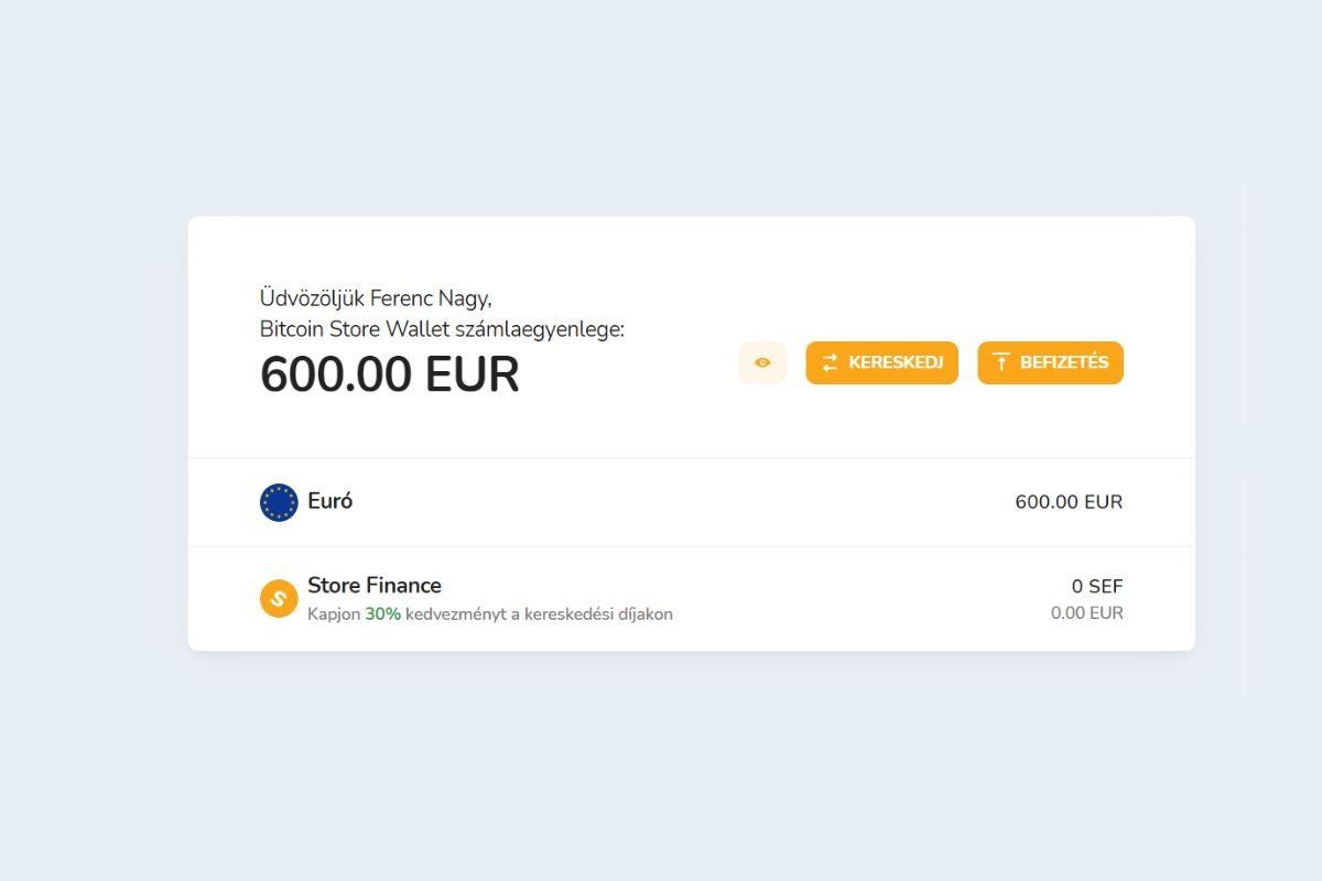 Bitcoin és más kriptovaluták vásárlásának folyamata a Bitcoin Store Wallet segítségével.