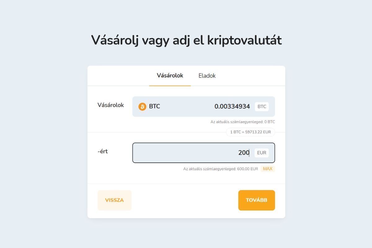 Bitcoin (BTC) vásárlása euróért (EUR) a Bitcoin Store tőzsdén