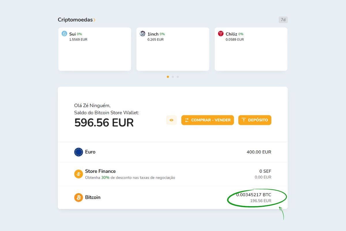 Portfólio de criptomoedas na carteira digital Bitcoin Store Wallet