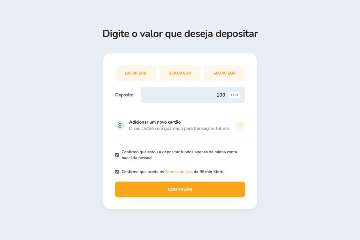 Inserindo o valor em Euros para pagamento na sua própria conta Bitcoin Store