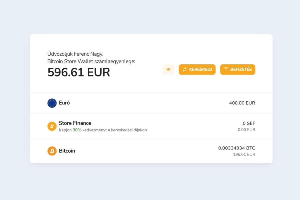 Kriptovaluta portfólió a Bitcoin Store Wallet digitális tárcában