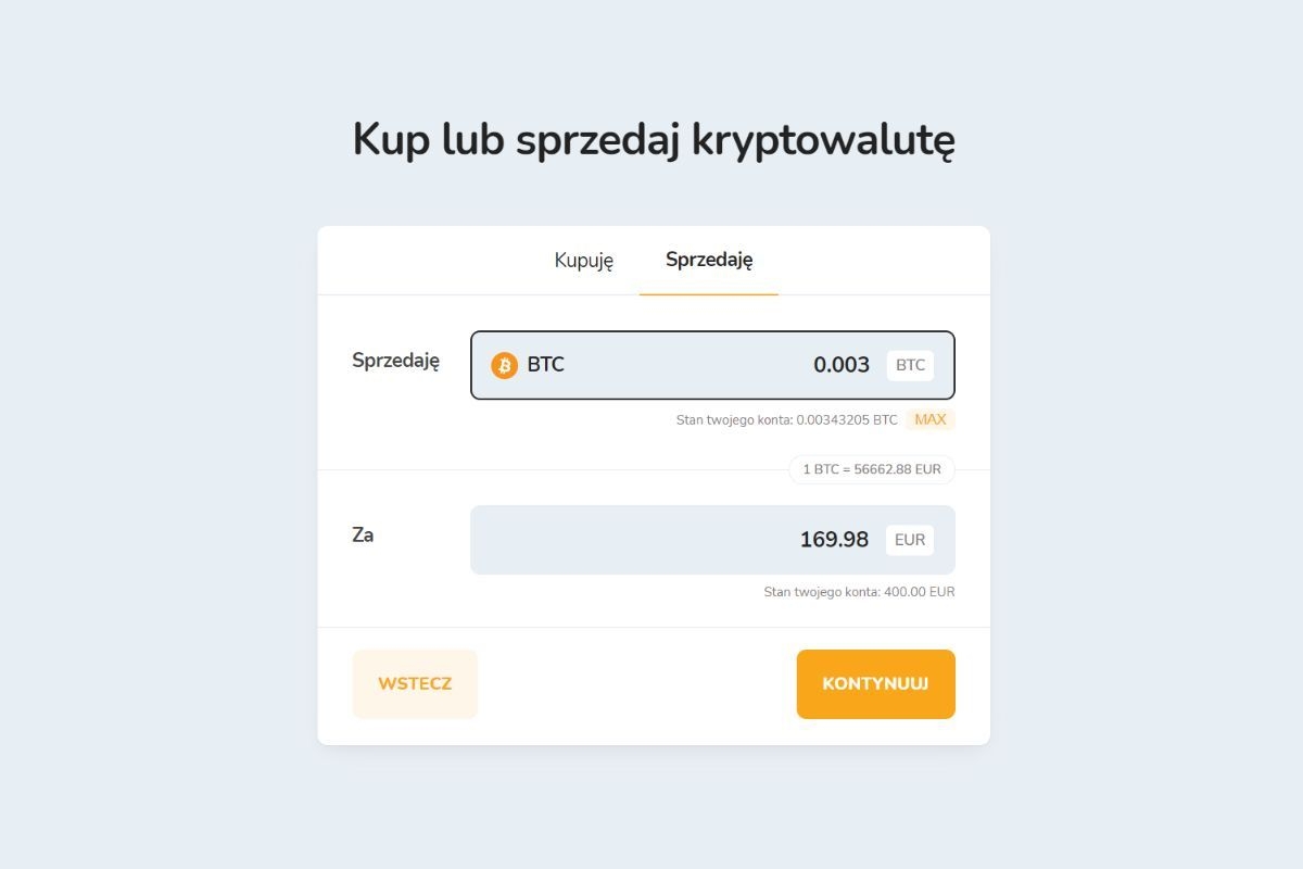 Sprzedaż kryptowalut za kwotę w euro (EUR)