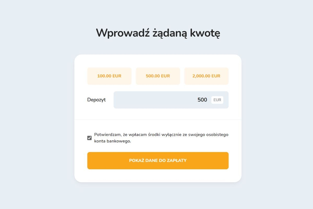 Wpłata kwoty w euro do portfela Bitcoin Store Wallet poprzez przelew bankowy