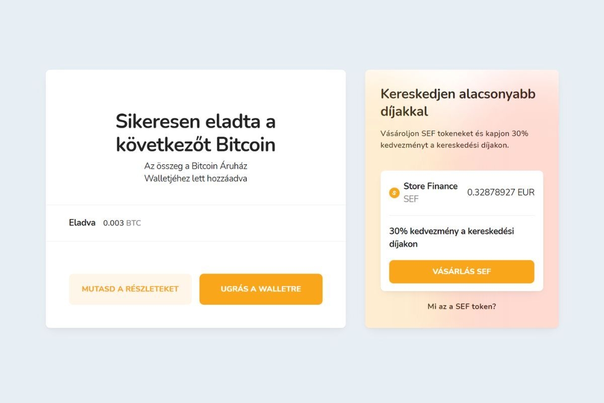 Bitcoin eladásának megerősítése a Bitcoin Store Wallet segítségével.