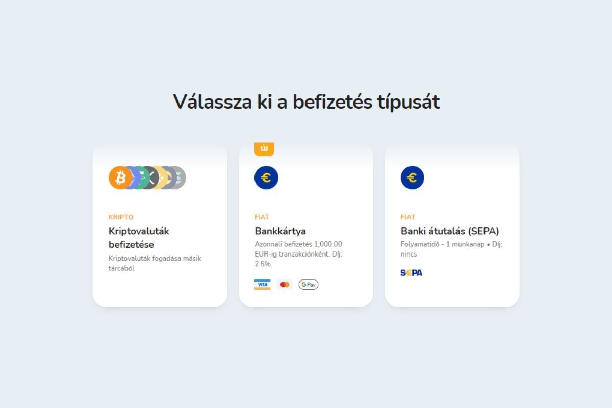 A rendelkezésre álló módszerek fiat pénz befizetéséhez a Bitcoin Store platformon