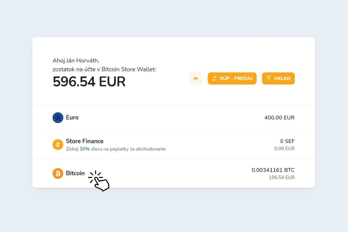 Portfólio kryptomien v digitálnej peňaženke Bitcoin Store Wallet.