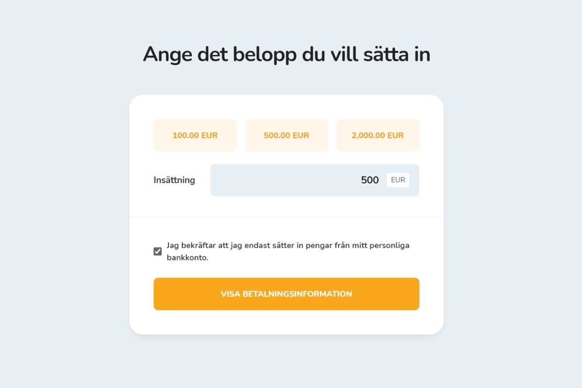 Betalning av belopp i EUR till Bitcoin Store Wallet via banköverföring.