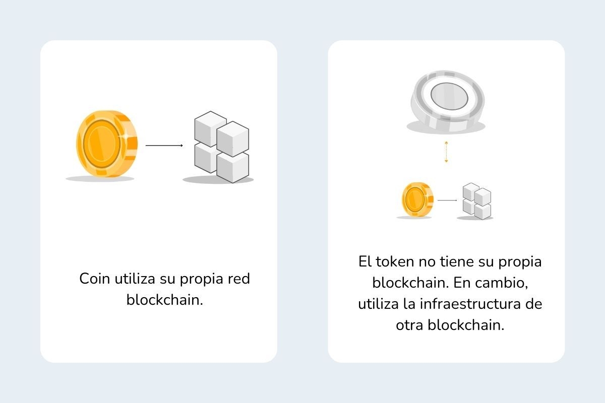 La infografía que muestra la diferencia entre una moneda cripto y un token cripto.