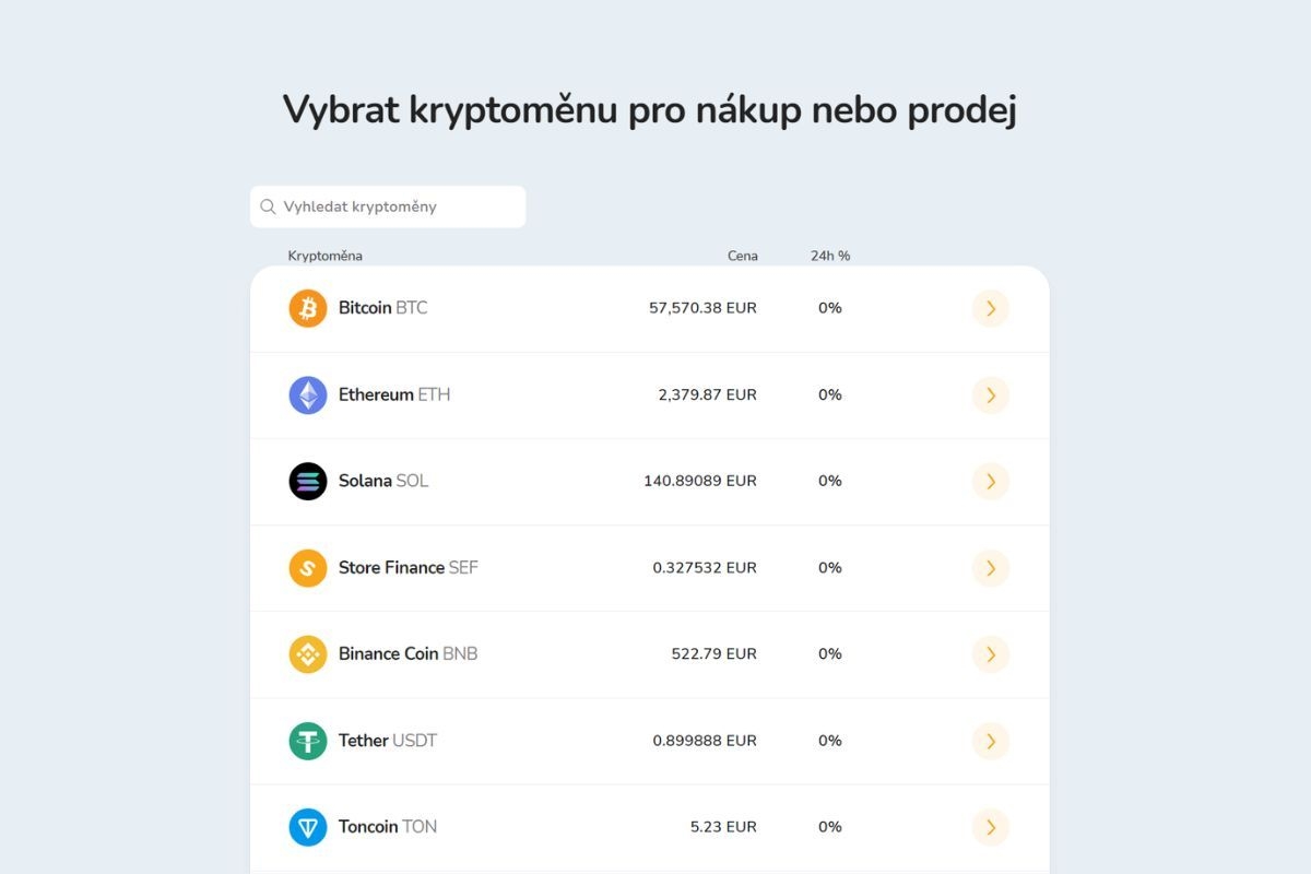 Seznam více než 170 kryptoměn dostupných k nákupu na burze Bitcoin Store.