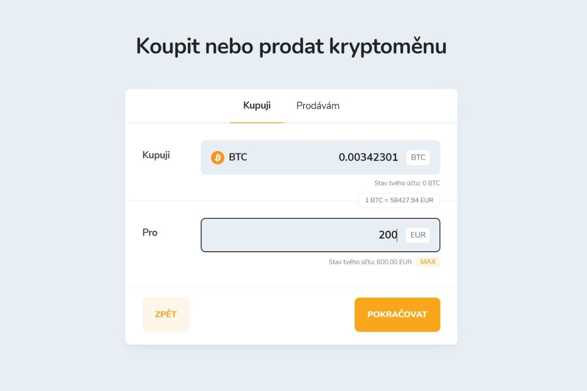 Nákup Bitcoinu (BTC) za euro (EUR) na burze Bitcoin Store.