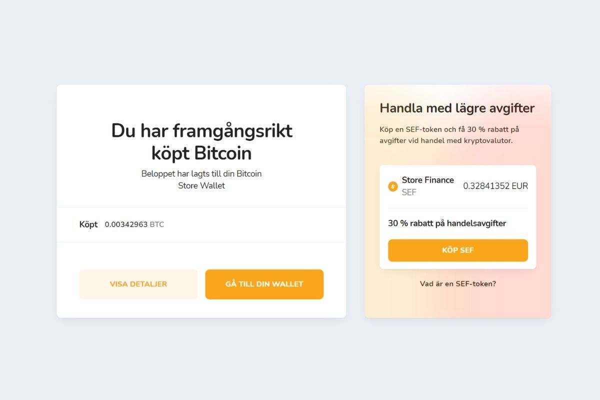 Lyckat köp av den första kryptovalutan på Bitcoin Store-plattformen.