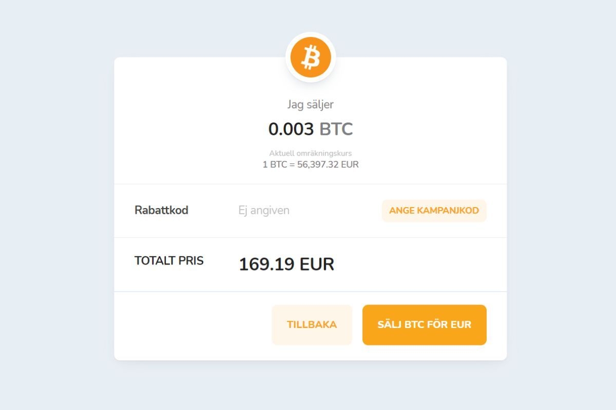 Sälj BTC - bekräftelsefönster