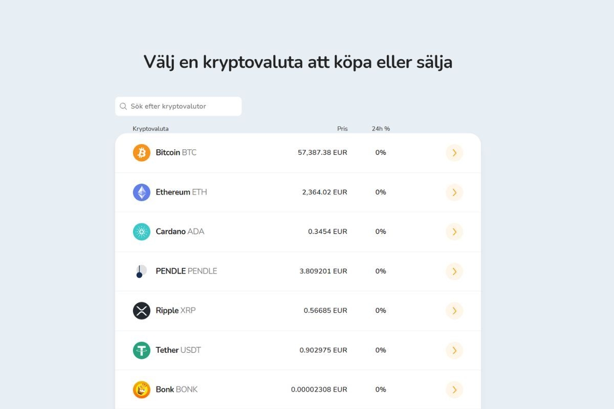 En lista över mer än 170 kryptovalutor tillgängliga för köp på Bitcoin Store-börsen.