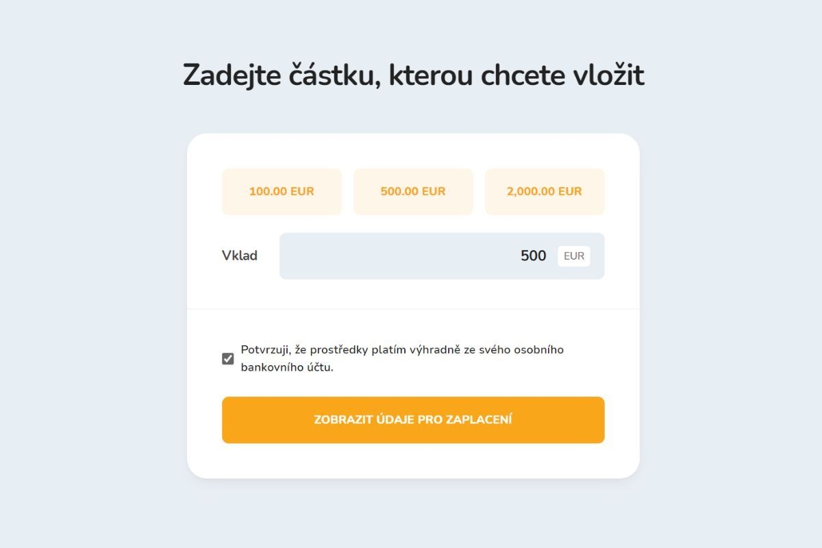 Platba částky v EUR do Bitcoin Store Wallet prostřednictvím bankovního převodu