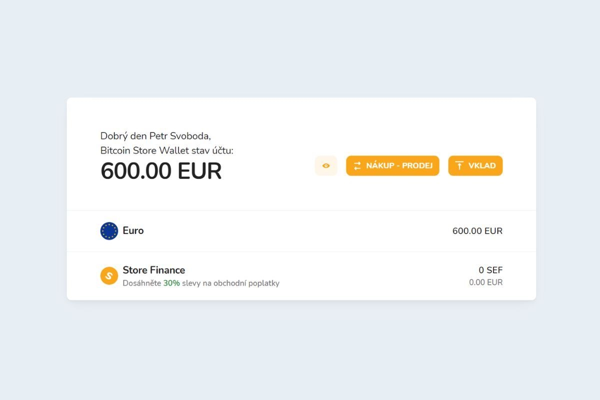 Proces nákupu Bitcoinu a dalších kryptoměn přes Bitcoin Store Wallet.