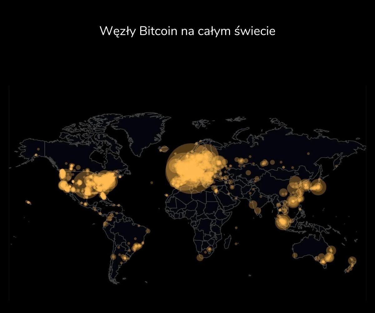 Mapa cieplna przedstawiająca węzły Bitcoin na całym świecie