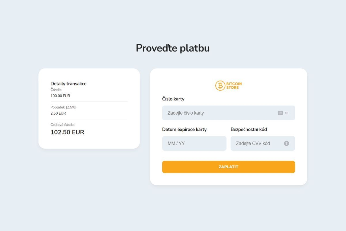 Údaje o platební kartě pro vklad fiat prostředků na krypto burzu Bitcoin Store