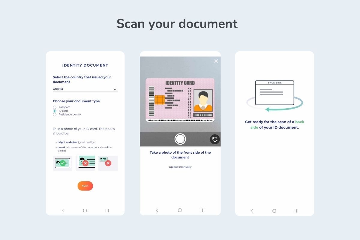 Image shows screenshots of identity document scanning procedure