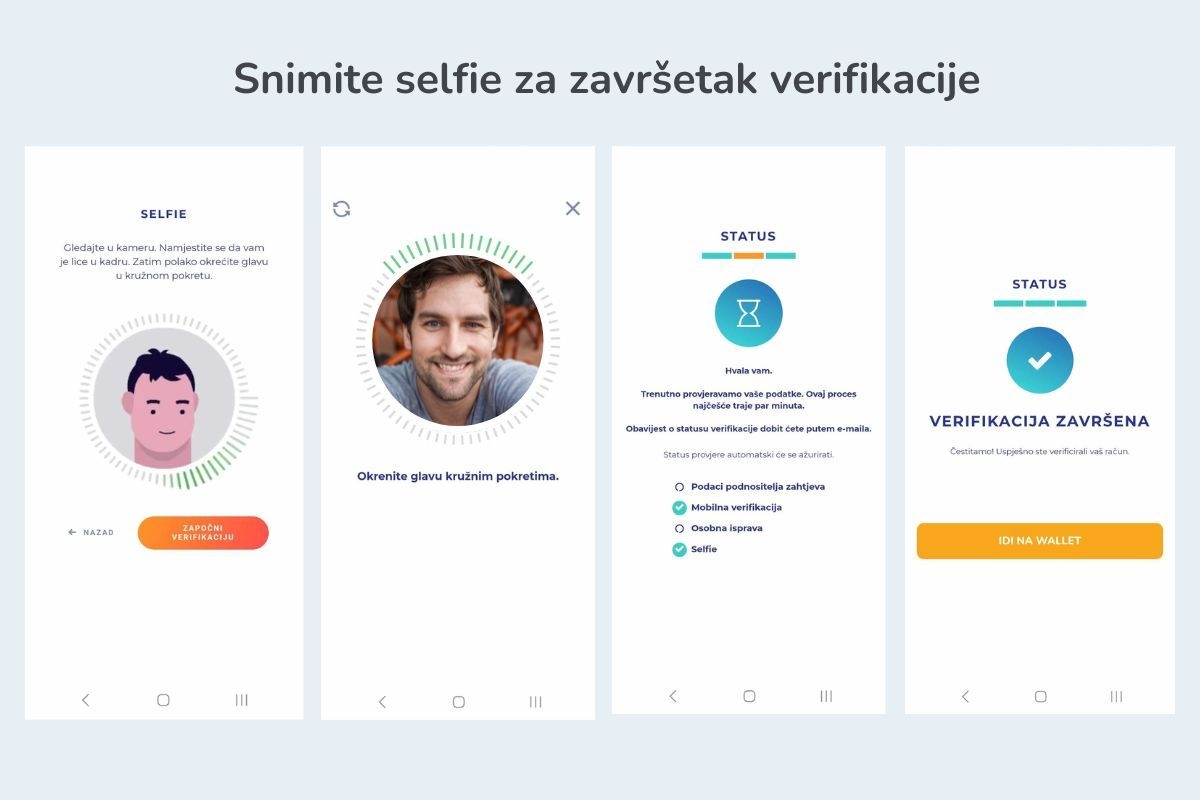 Slika prikazuje postupak snimanja selfija za dovršetak verifikacije