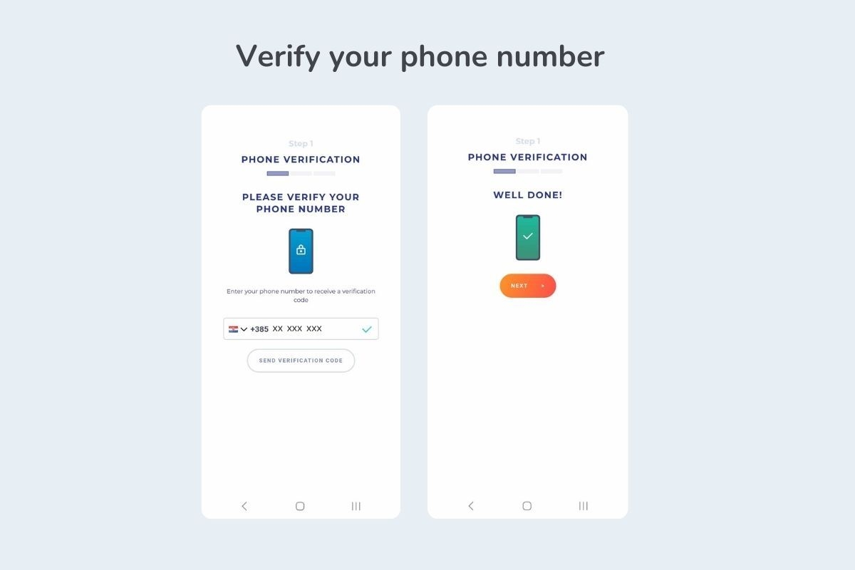 Image shows screenshots of phone number verification process