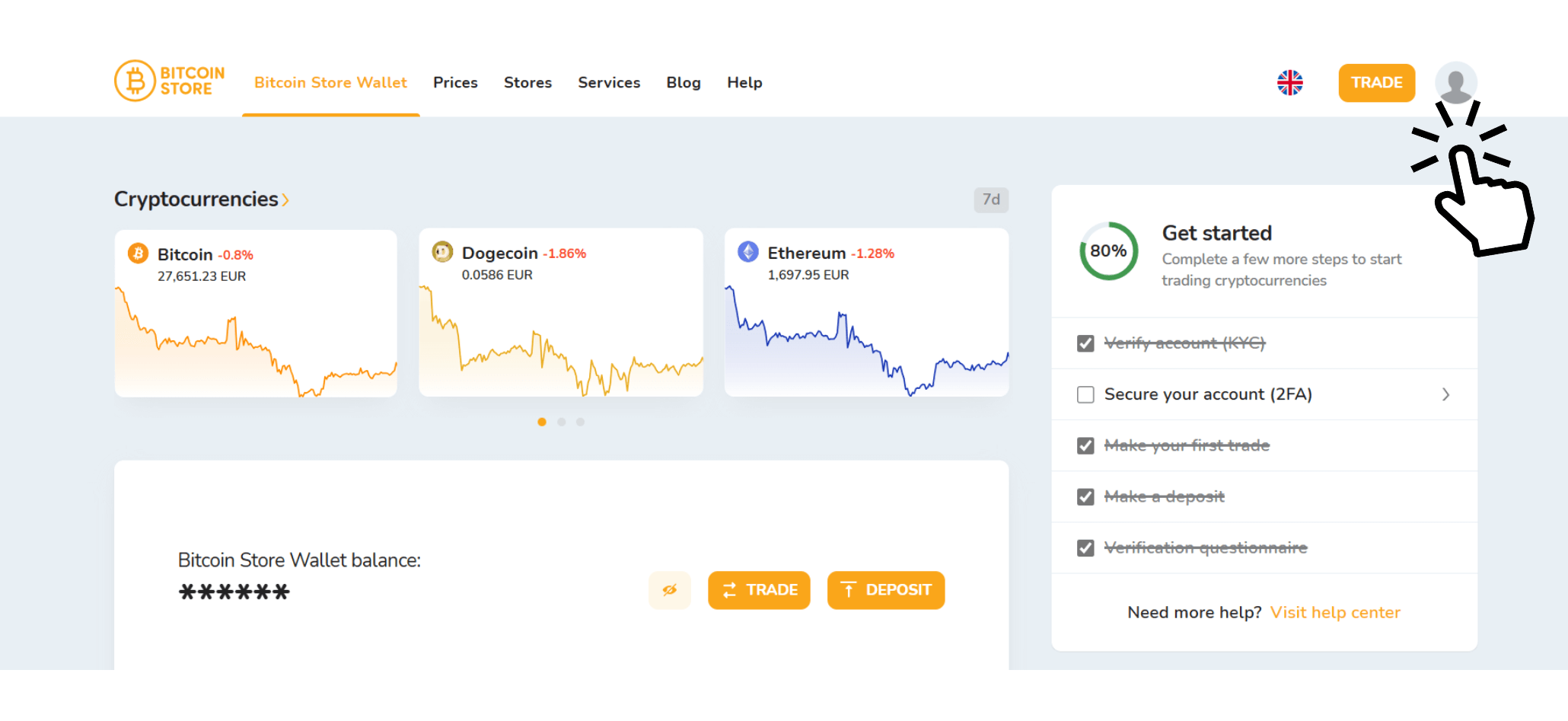 A screenshot of the Bitcoin Store Wallet app shows how to pay smaller fees when trading cryptocurrencies.