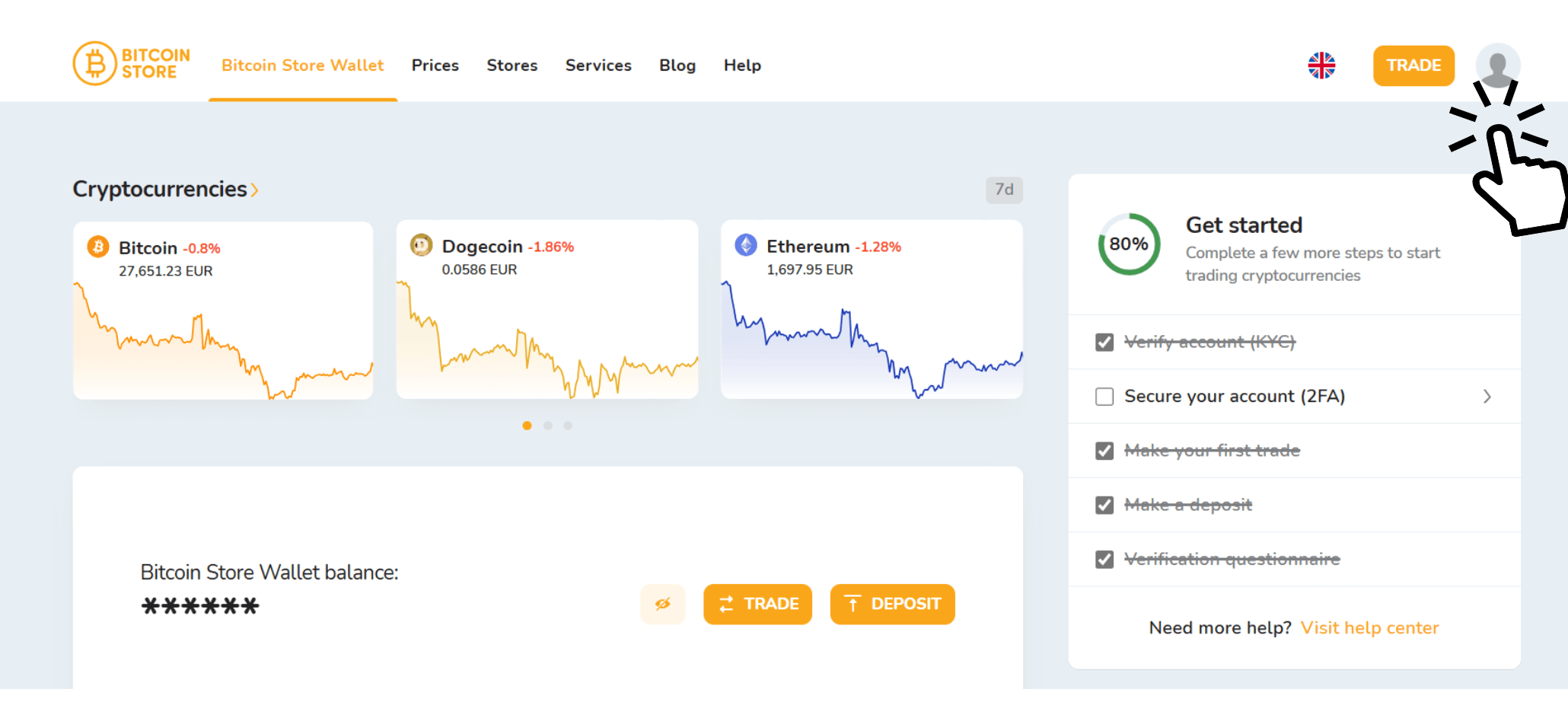 Snímek obrazovky aplikace Bitcoin Store Wallet ukazuje, jak platit nižší poplatky při obchodování s kryptoměnami.